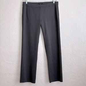 Eileen Fisher stretch knit trousers in warm gray, chic minimalist style